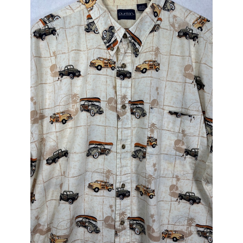 Puritan Vintage Truck Print‎ Shirt Mens 3XL Cotton Novelty Aloha Hawaiian - Picture 2 of 6